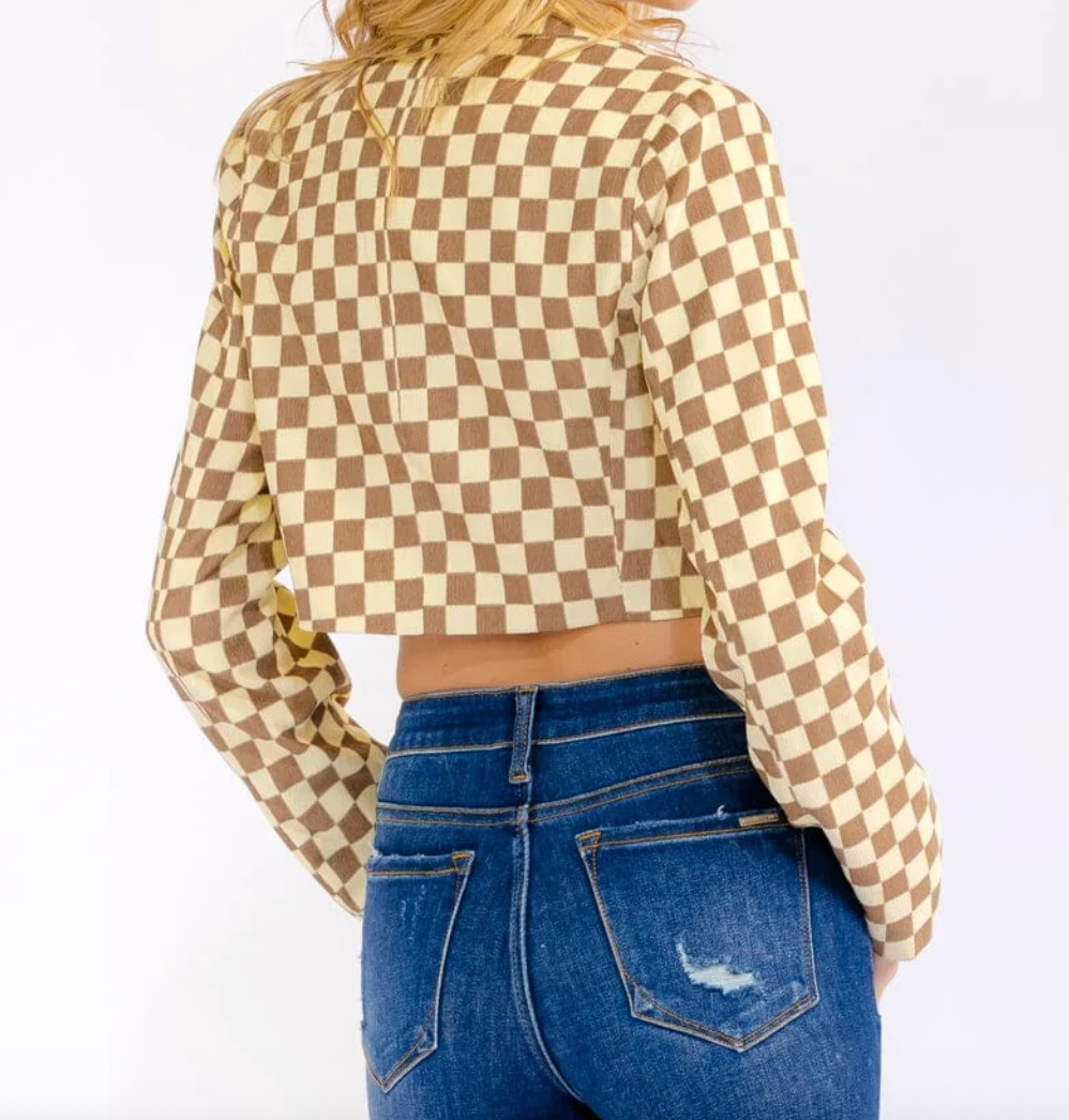 Checkered Crop Blazer