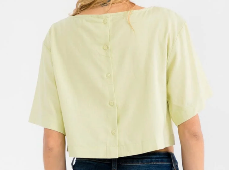 Short Sleeve Linen Stud Neck Blouse