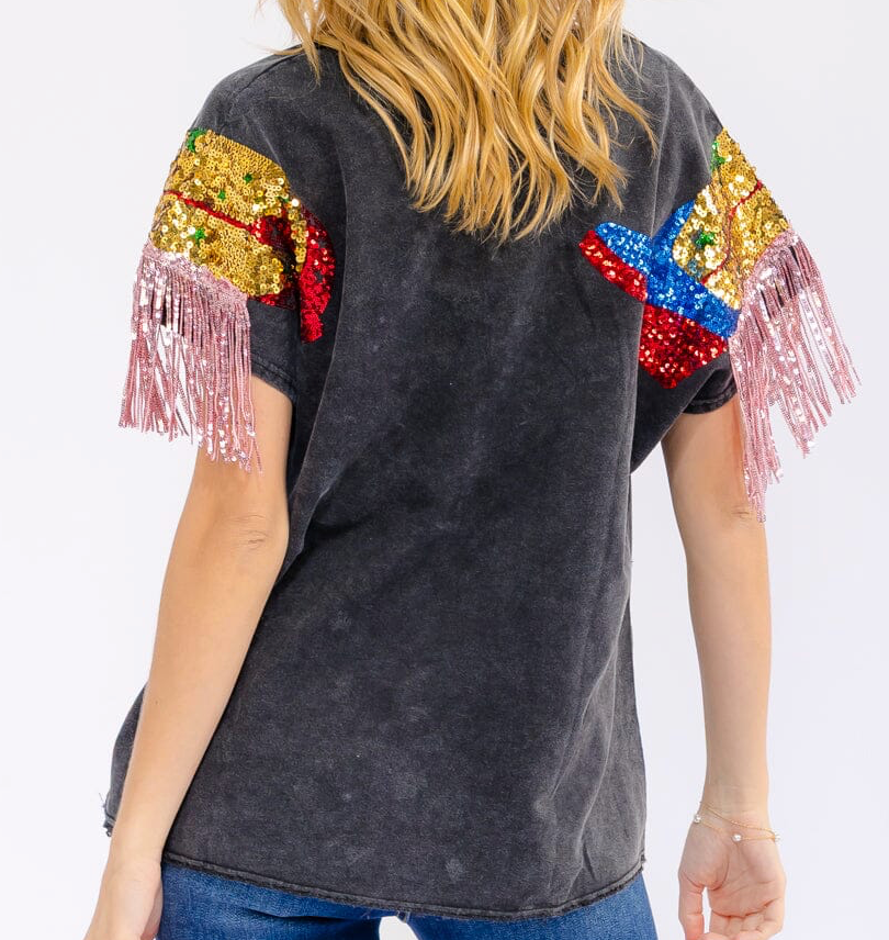 Sequin Cowboy Boot Top with Fringe