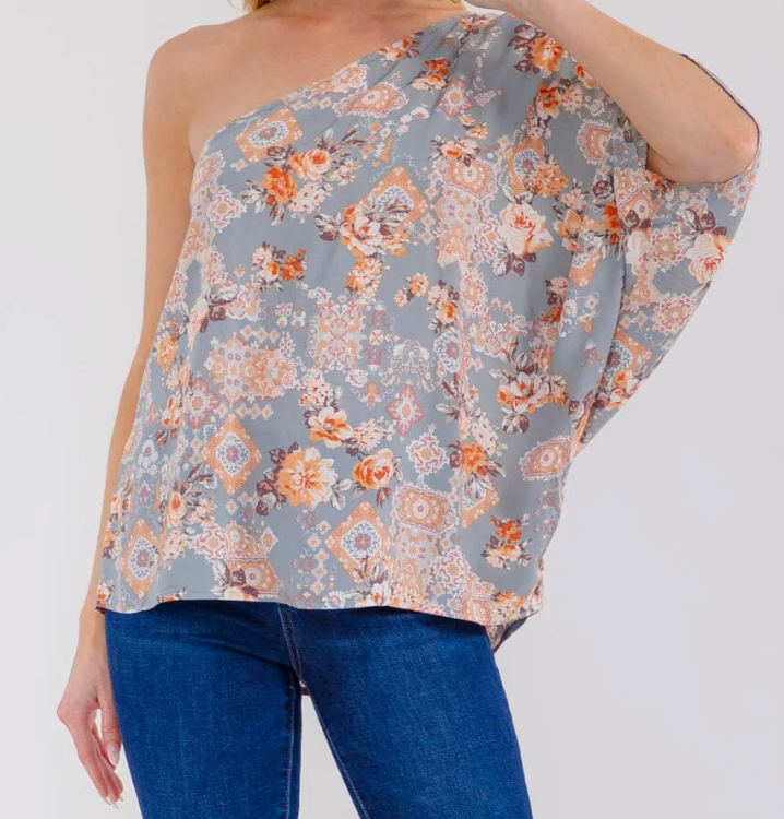 One Shoulder Floral Blouse
