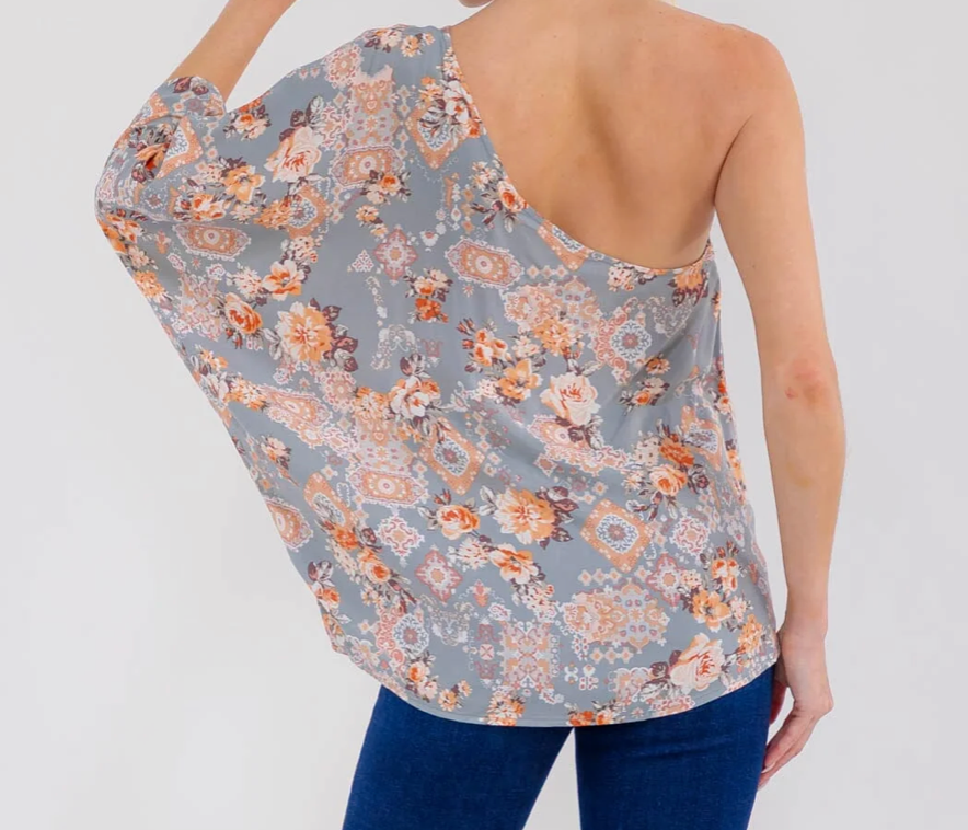 One Shoulder Floral Blouse