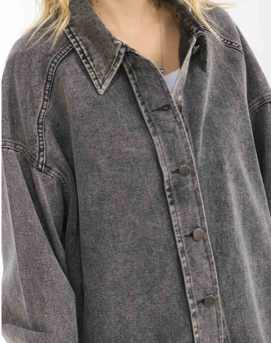 Distressed Trim Oversized Shacket