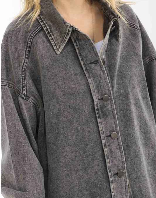 Distressed Trim Oversized Shacket