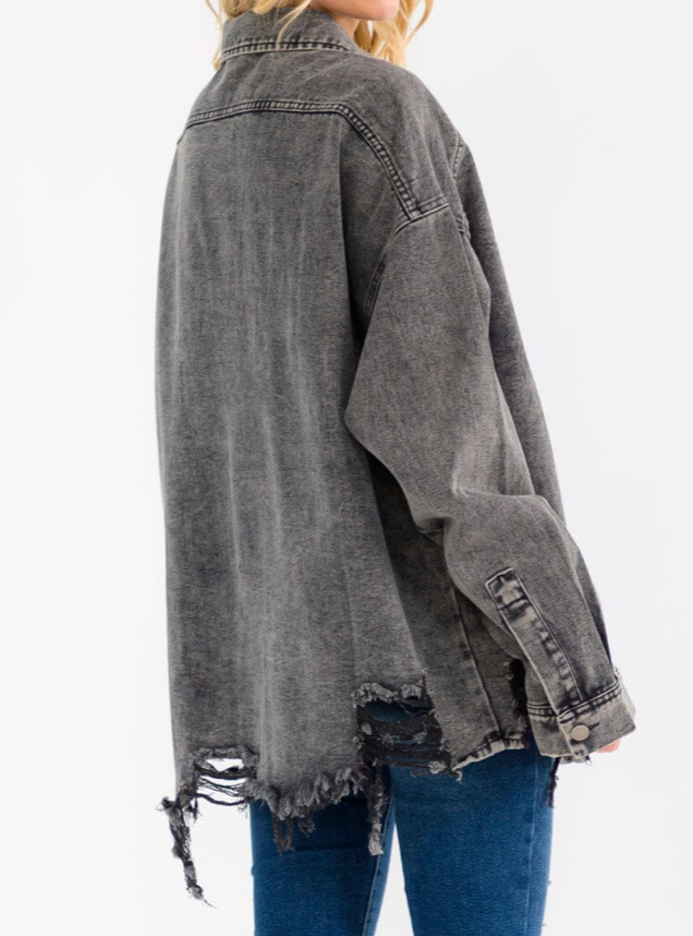 Distressed Trim Oversized Shacket