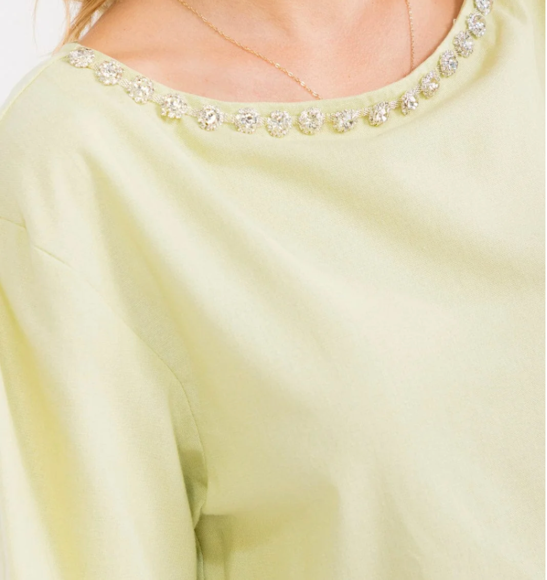 Short Sleeve Linen Stud Neck Blouse