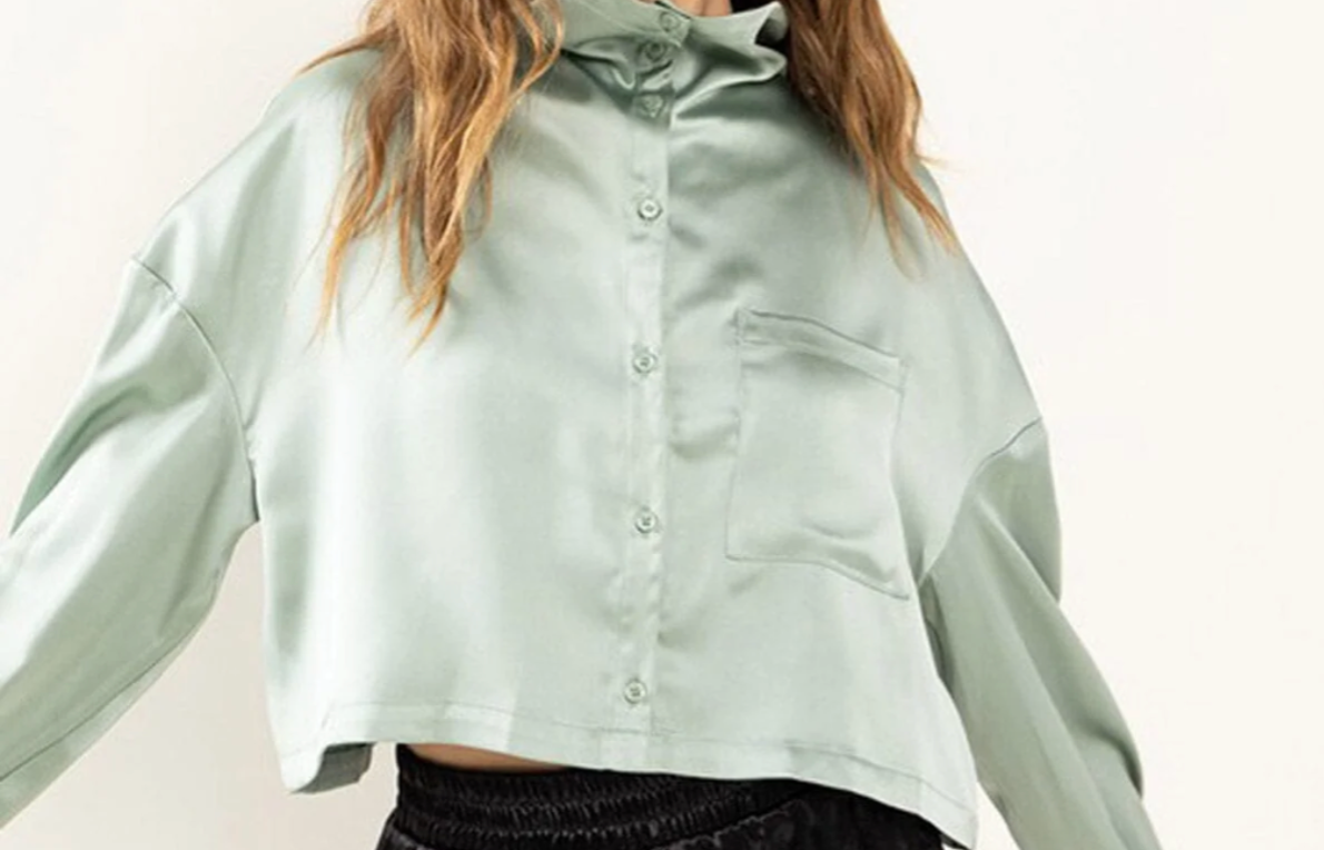 Long Sleeve Button Up Satin Blouse