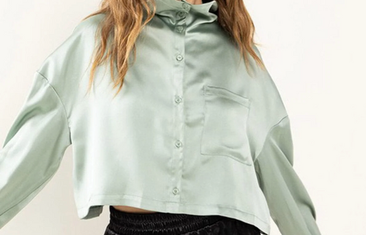 Long Sleeve Button Up Satin Blouse