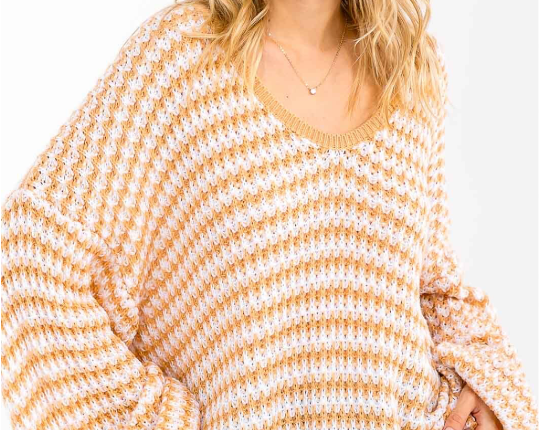 Striped V-Neck Oversized Sweater in Mustard