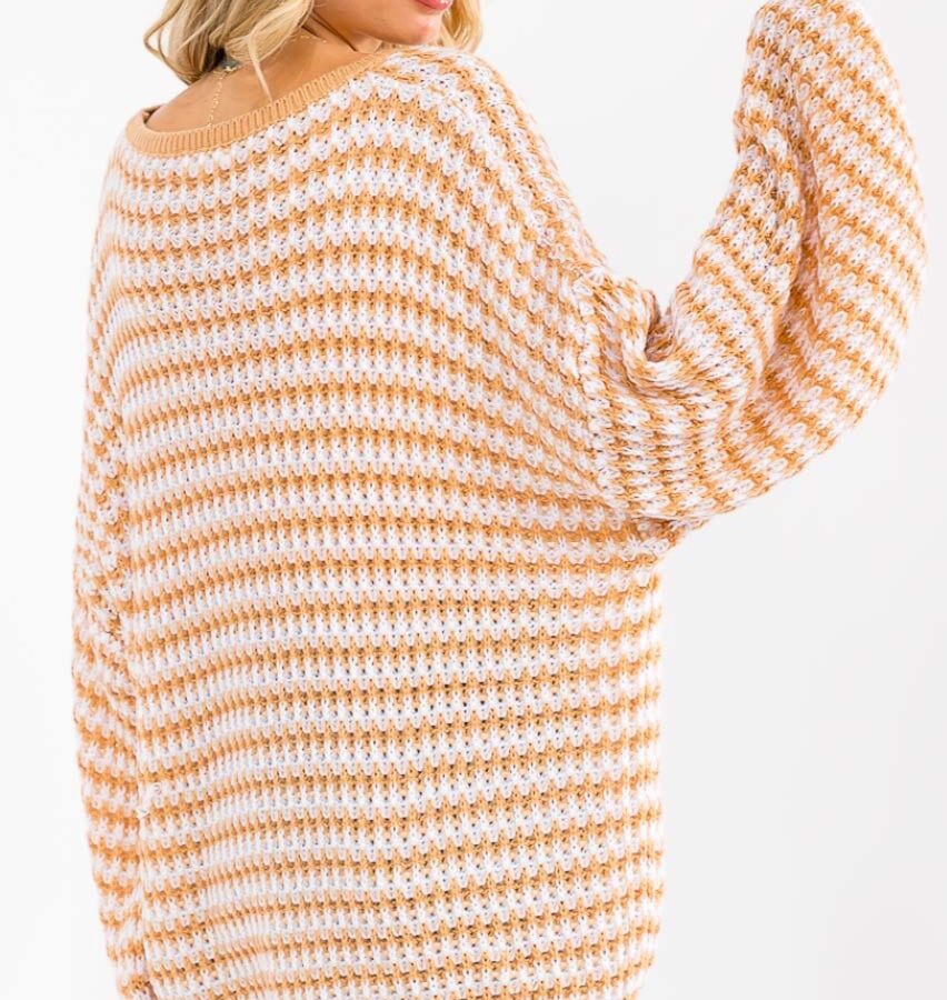 Striped V-Neck Oversized Sweater in Mustard