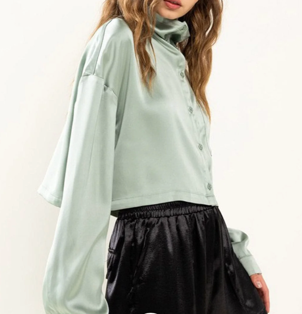 Long Sleeve Button Up Satin Blouse