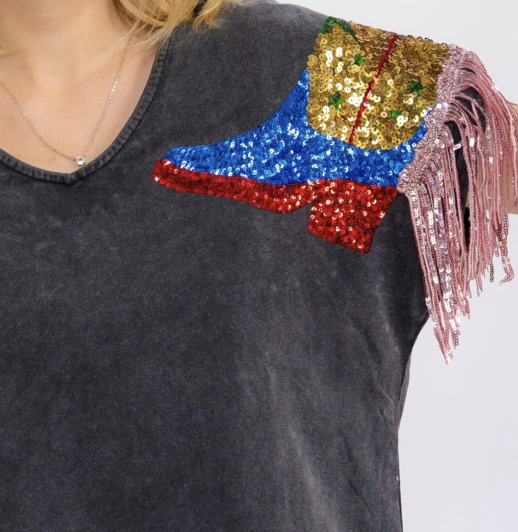 Sequin Cowboy Boot Top with Fringe
