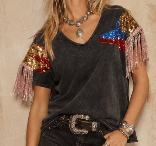 Sequin Cowboy Boot Top with Fringe