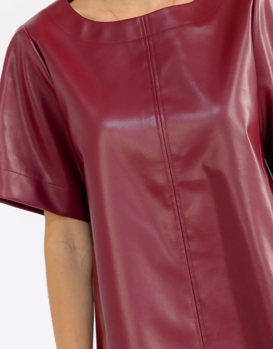 Short Sleeve Pleather Dress