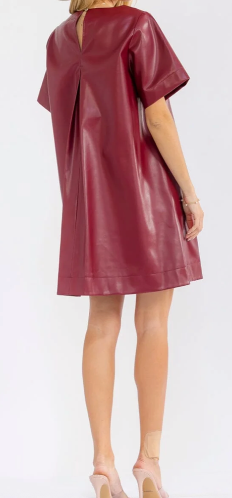 Short Sleeve Pleather Dress
